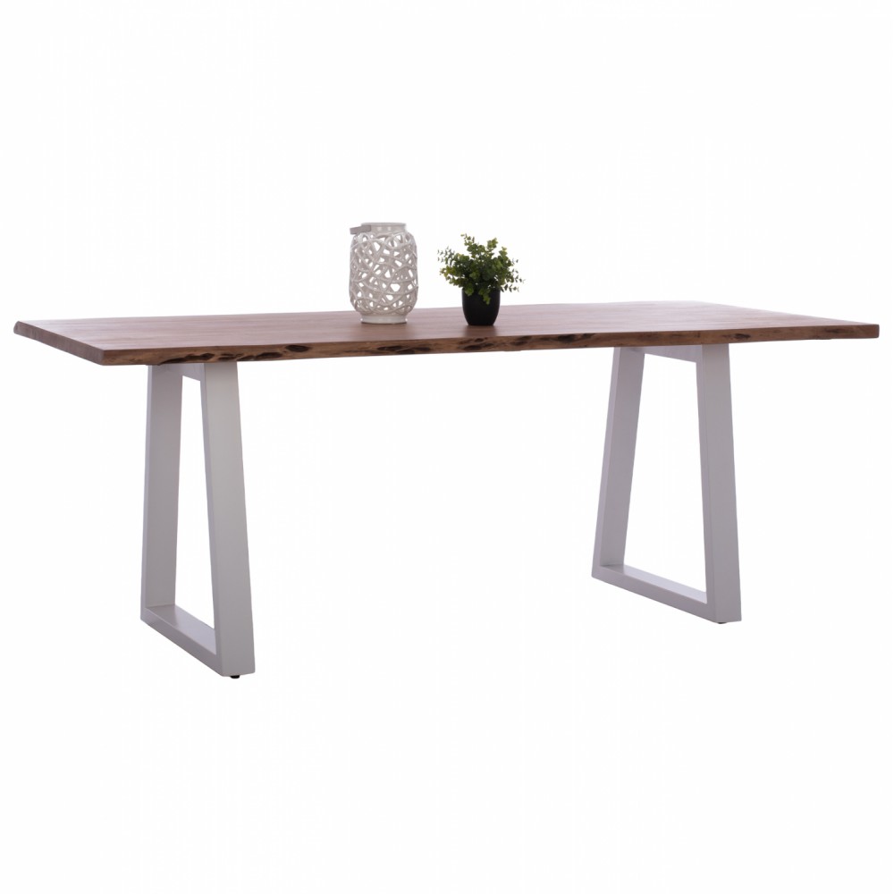 Τραπέζι "MONTANA" από μασίφ ξύλο/μέταλλο σε φυσικό/λευκό χρώμα 200x95x77