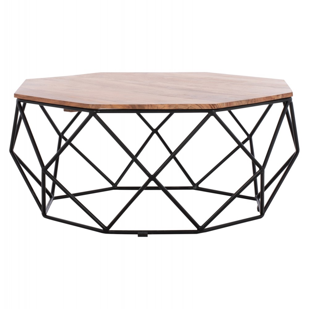 Τραπέζι σαλονιού "DRAKE" από ξύλο/μέταλλο σε φυσικό/μαύρο χρώμα Φ82x40