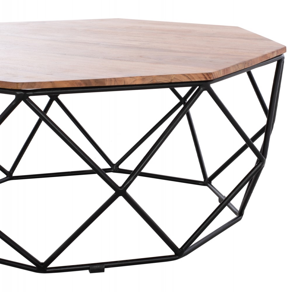 Τραπέζι σαλονιού "DRAKE" από ξύλο/μέταλλο σε φυσικό/μαύρο χρώμα Φ82x40