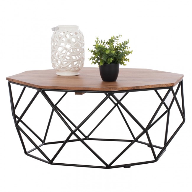 Τραπέζι σαλονιού "DRAKE" από ξύλο/μέταλλο σε φυσικό/μαύρο χρώμα Φ82x40