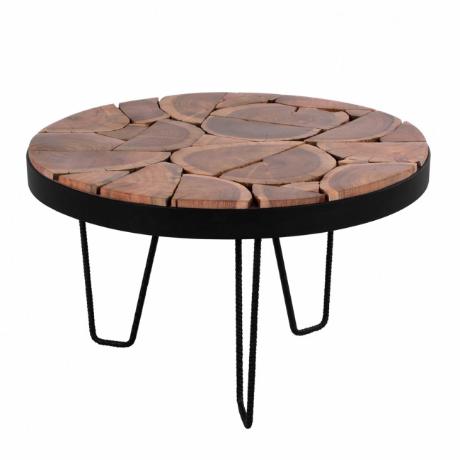 Τραπέζι σαλονιού "TIMOTHY" από μασίφ ξύλο/μέταλλο σε καρυδί/μαύρο χρώμα Φ73x45