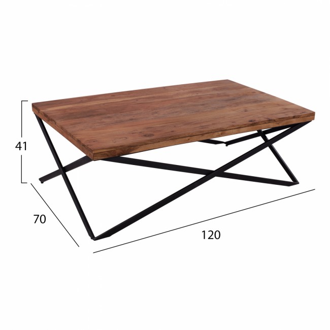 Τραπέζι σαλονιού "SAO PAOLO" από ξύλο/μέταλλο σε φυσικό/μαύρο χρώμα 120x70x41