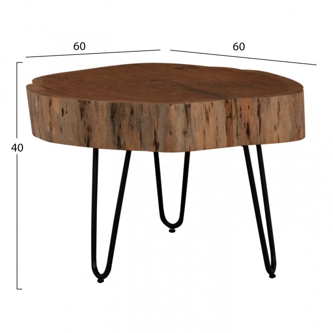 Τραπέζι σαλονιού "CLAUDINE" από ξύλο/μέταλλο σε φυσικό/μαύρο χρώμα 60x60x40