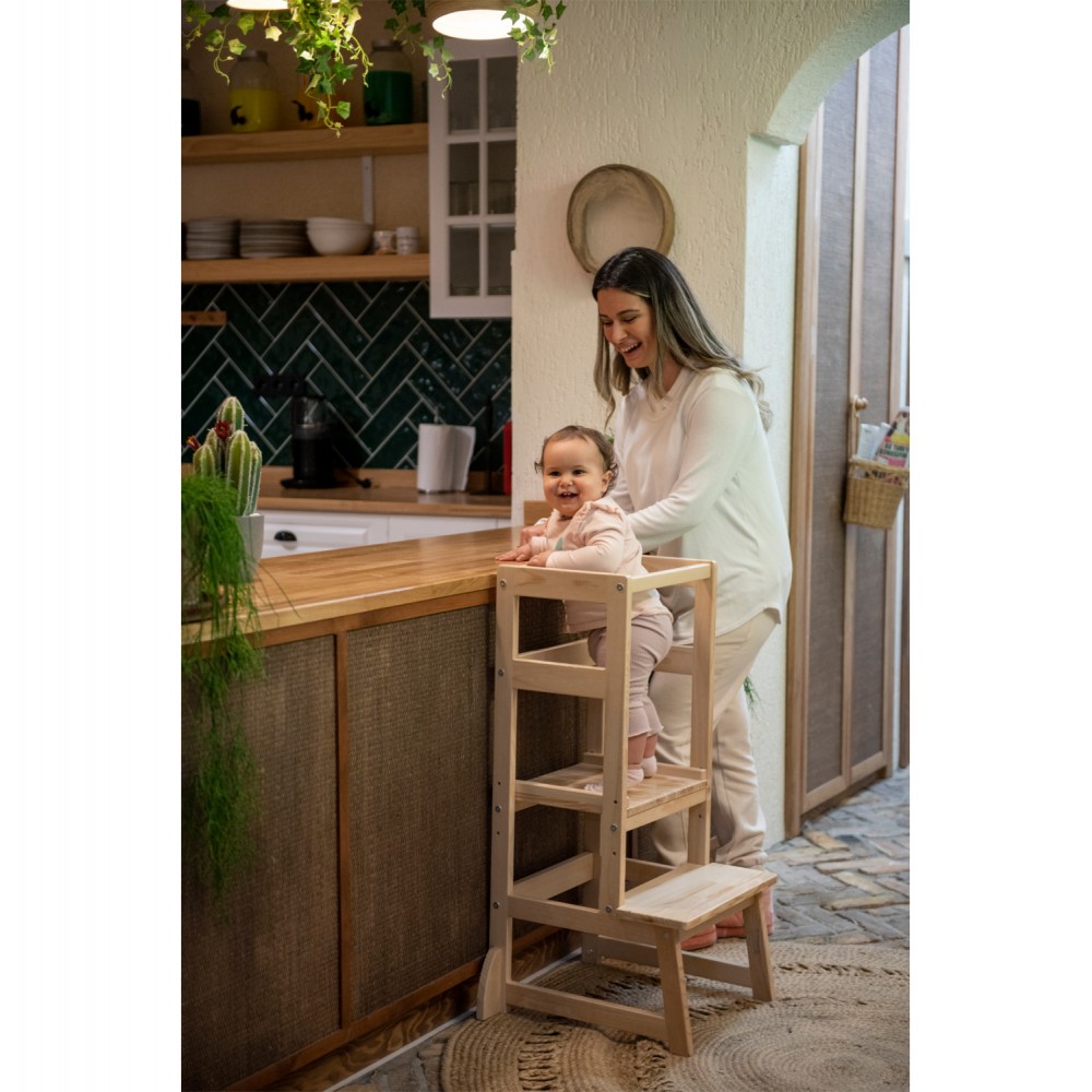 Παιδικός πύργος "MONTESSORI" από ξύλο σε φυσικό χρώμα 45,7x51x90