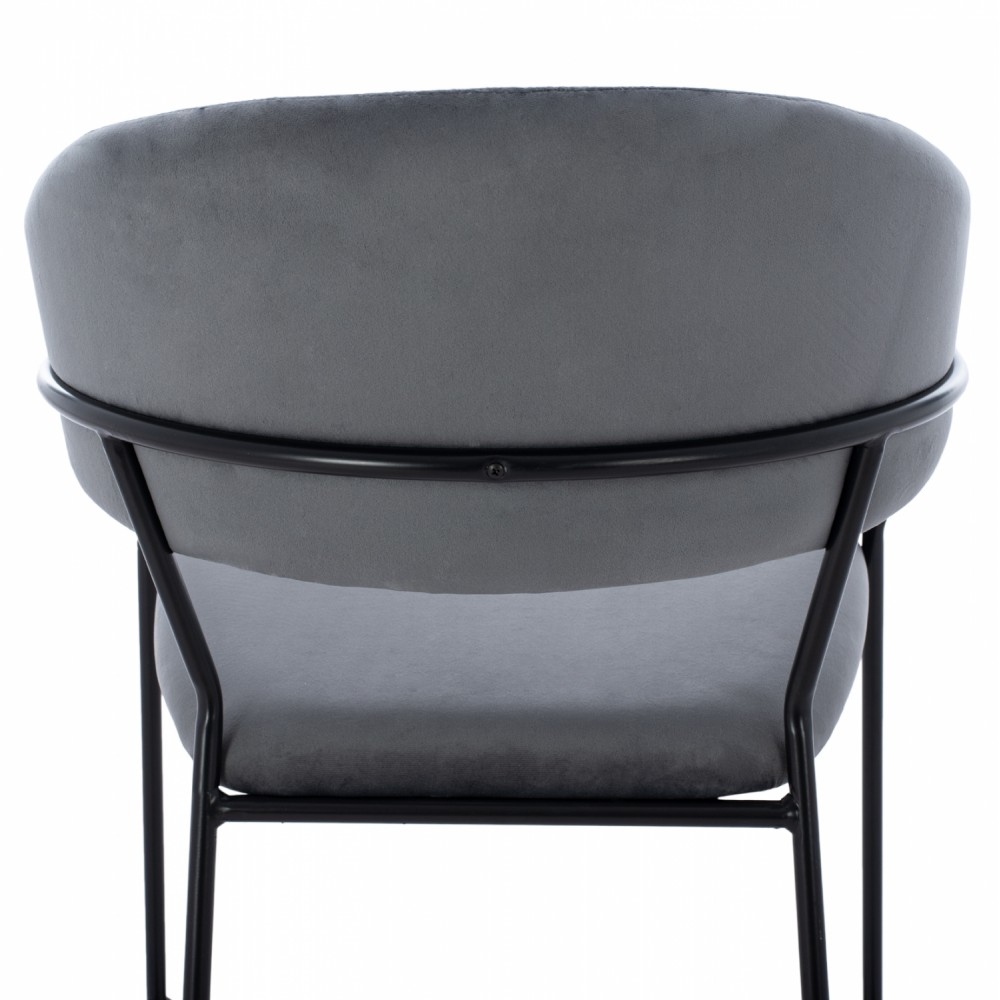 Σκαμπό μπαρ "THEODORE" από μέταλλο-βελούδο σε μαύρο-γκρι χρώμα 60x55x100