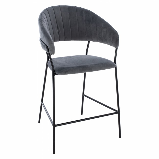 Σκαμπό μπαρ "THEODORE" από μέταλλο-βελούδο σε μαύρο-γκρι χρώμα 60x55x100