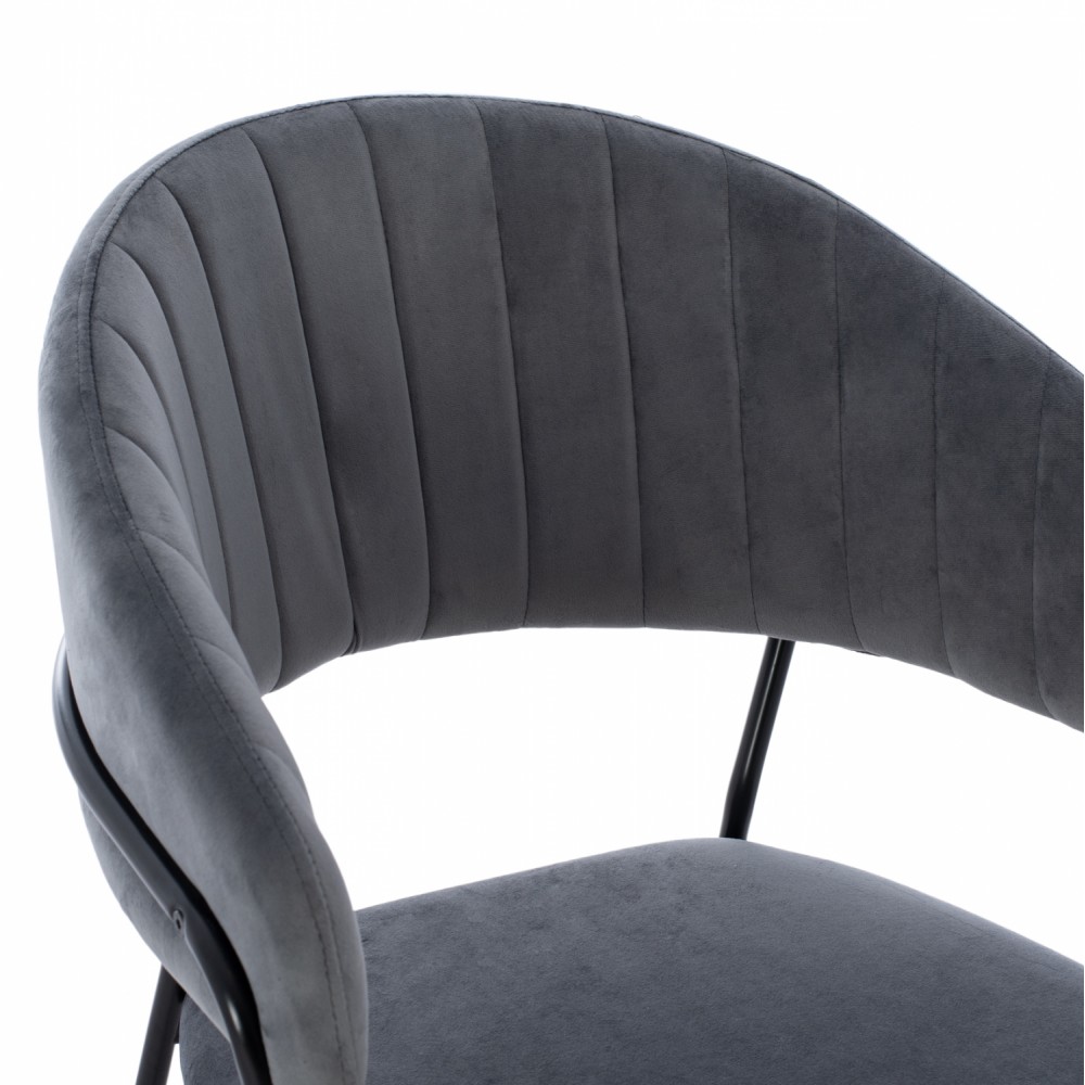 Σκαμπό μπαρ "THEODORE" από μέταλλο-βελούδο σε μαύρο-γκρι χρώμα 60x55x100