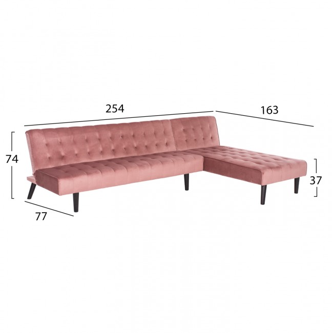 Γωνιακός καναπές-κρεβάτι "ZELDA" από βελούδο σε σάπιο μήλο χρώμα 254x163x74