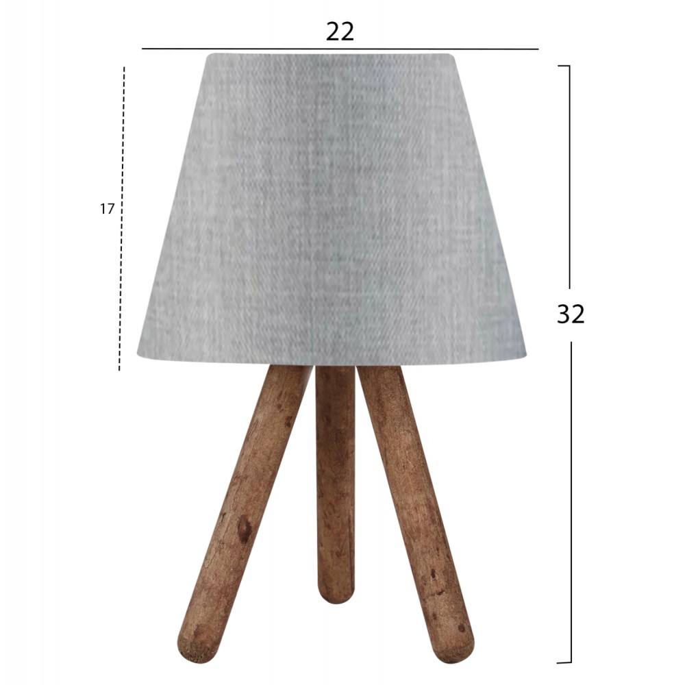 Φωτιστικό επιτραπέζιο από MDF/ύφασμα σε καρυδί/γκρι χρώμα Ε27 Φ22x32