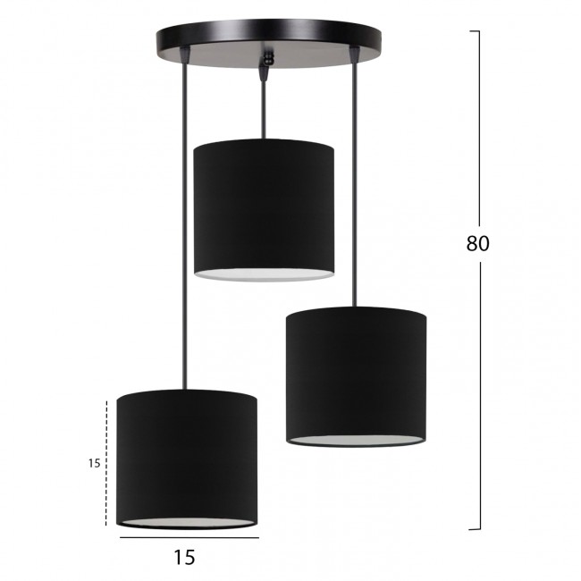 Φωτιστικό τρίφωτο από πλαστικό/ύφασμα σε μαύρο χρώμα Ε14 Φ15x80