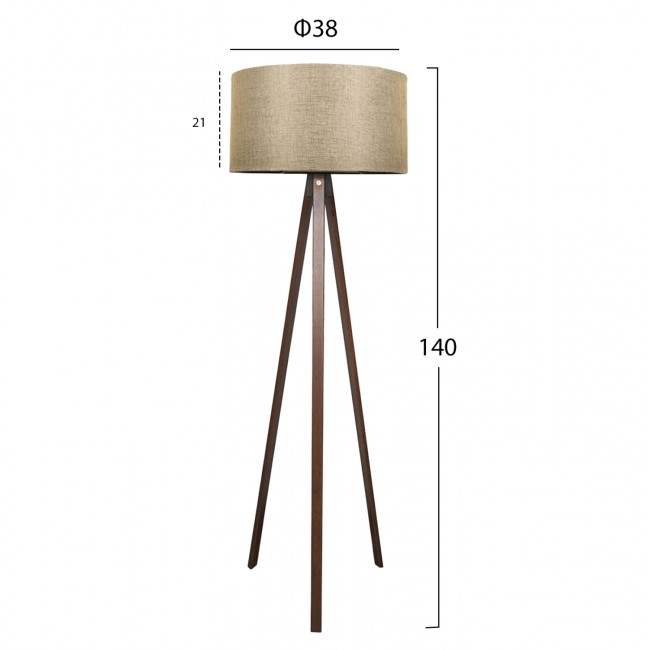 Φωτιστικό δαπέδου "CRUZ" από MDF/ύφασμα σε καρυδί/καφέ χρώμα Ε27 Φ38x140