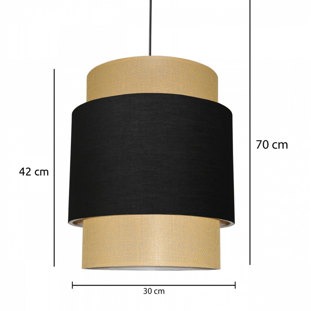Φωτιστικό μονόφωτο από ύφασμα σε μαύρο/μπεζ χρώμα Ε27 Φ30x70