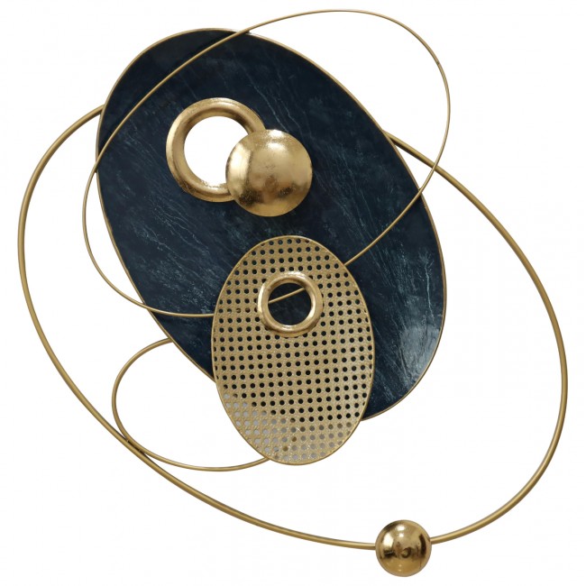 Διακοσμητικό τοίχου από μέταλλο σε μπλε γκρι/χρυσό χρώμα 83.8x10.2x73.7