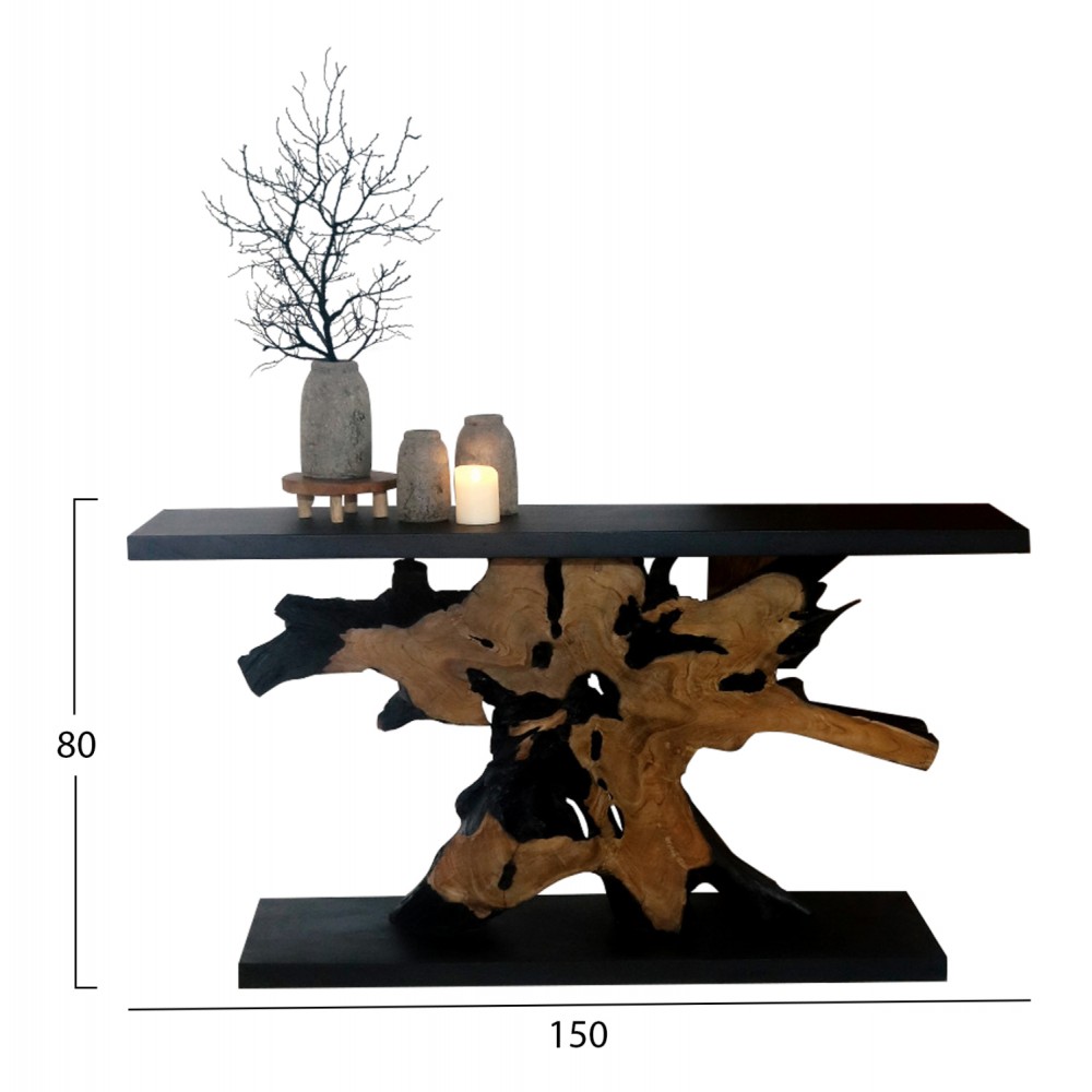Κονσόλα από μασίφ ξύλο σε φυσικό-μαύρο χρώμα 150x40x80