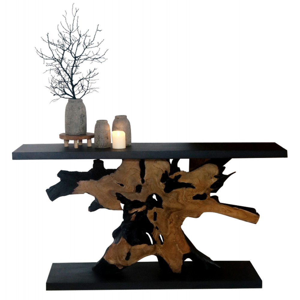 Κονσόλα από μασίφ ξύλο σε φυσικό-μαύρο χρώμα 150x40x80