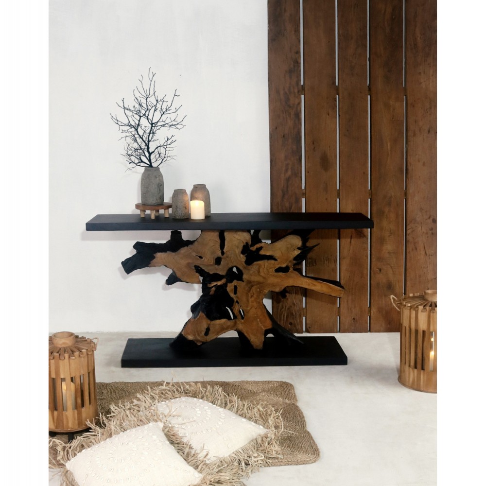 Κονσόλα από μασίφ ξύλο σε φυσικό-μαύρο χρώμα 150x40x80