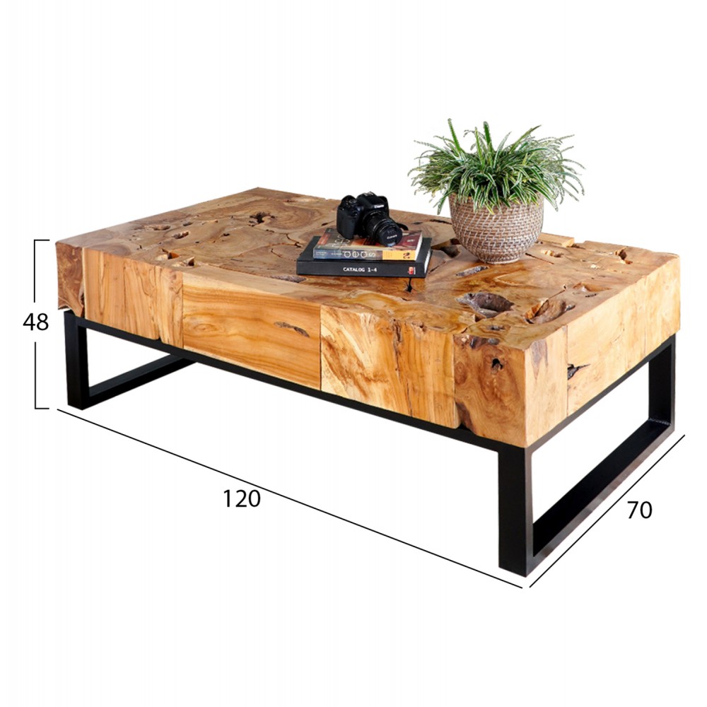 Τραπέζι σαλονιού από μασίφ ξύλο σε φυσικό χρώμα 120x70x48
