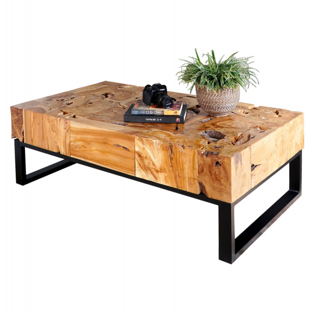 Τραπέζι σαλονιού από μασίφ ξύλο σε φυσικό χρώμα 120x70x48