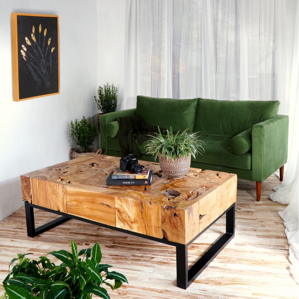 Τραπέζι σαλονιού από μασίφ ξύλο σε φυσικό χρώμα 120x70x48