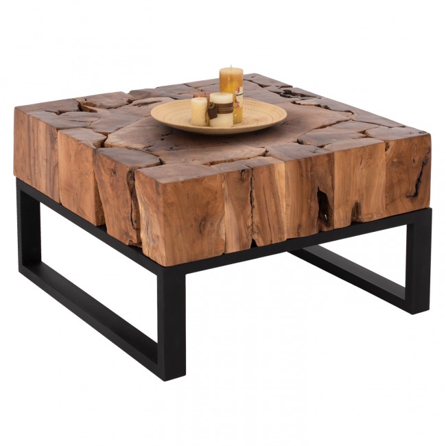 Τραπέζι σαλονιού από μασίφ ξύλο σε φυσικό χρώμα 80x80x48