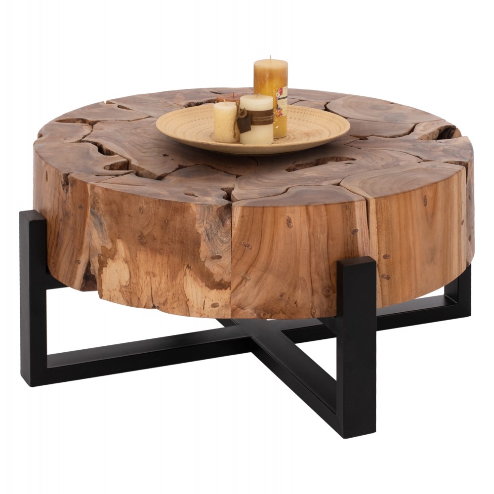 Τραπέζι σαλονιού από μασίφ ξύλο σε φυσικό χρώμα Φ80x48