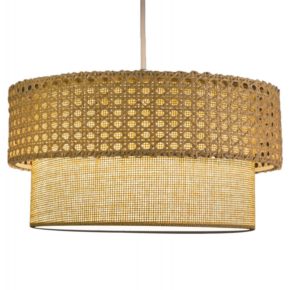Φωτιστικό μονόφωτο από ύφασμα/rattan σε μπεζ/καφέ χρώμα Ε27 Φ50x70