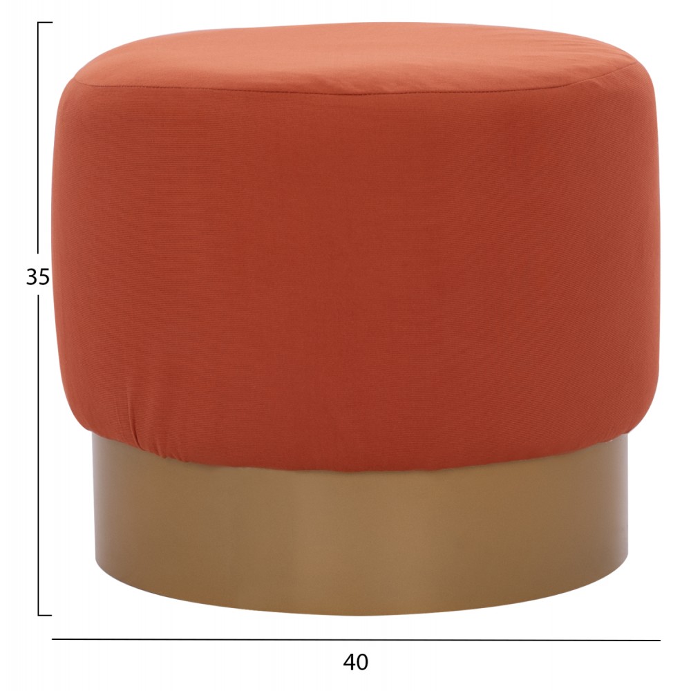 Σκαμπώ "VINDE" από ύφασμα/μέταλλο σε κοραλί/χρυσό χρώμα Φ40x35