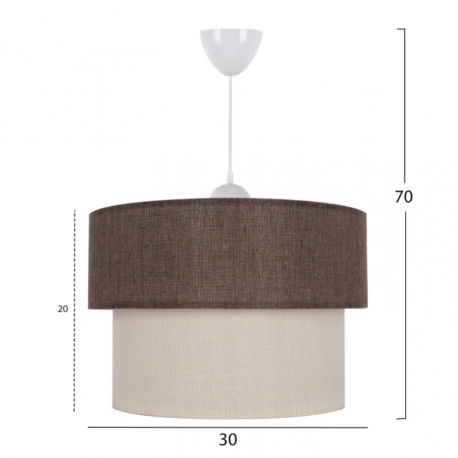 Φωτιστικό μονόφωτο από ύφασμα σε καφέ/εκρού χρώμα Ε27 Φ30x70