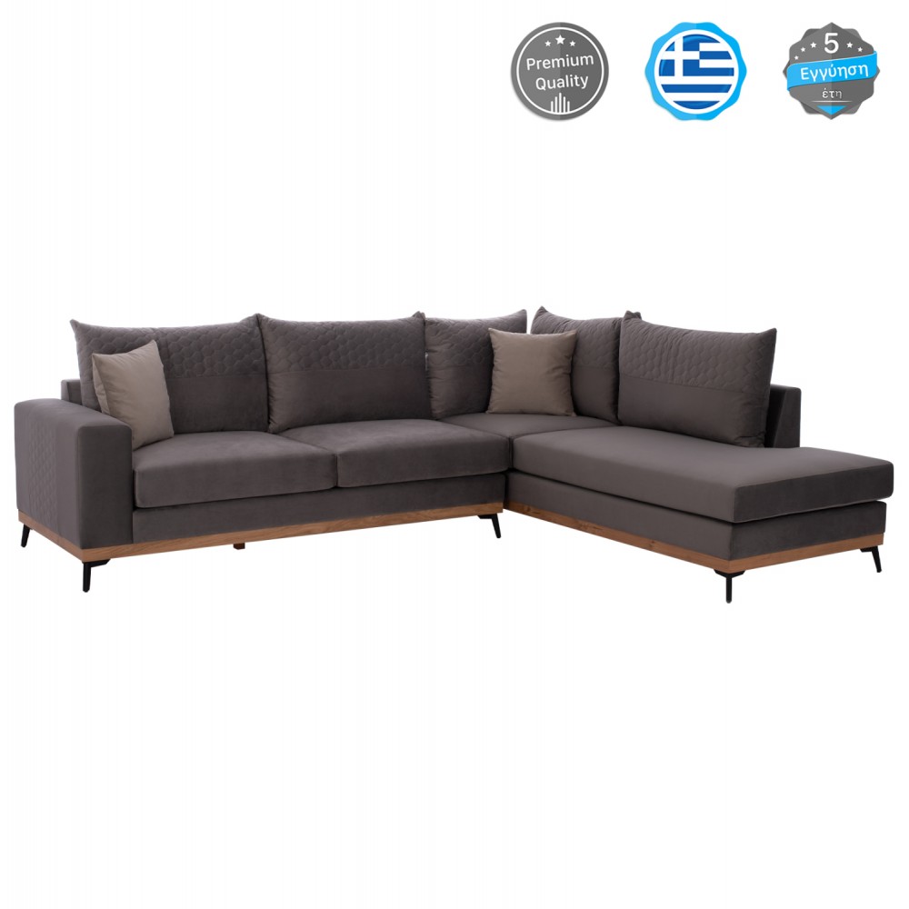 Καναπές γωνιακός με δεξιά γωνία "MESINA" από ύφασμα σε γκρι χρώμα 290x240x92