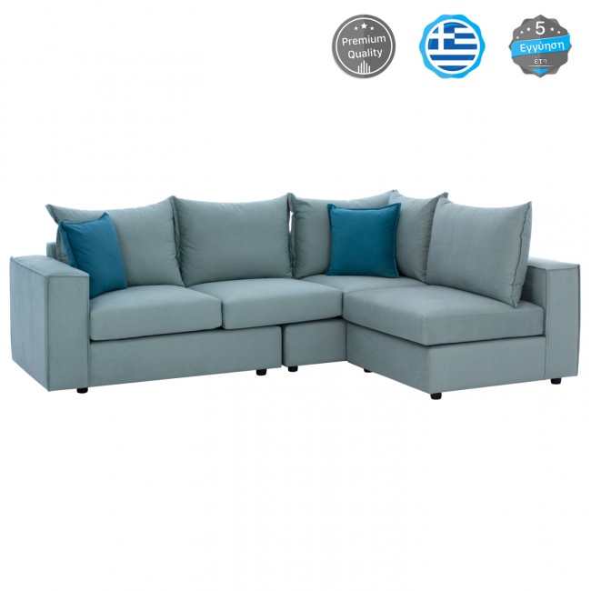 Καναπές αναστρέψιμος "MONZA" από ύφασμα σε σιέλ χρώμα 265x195x98