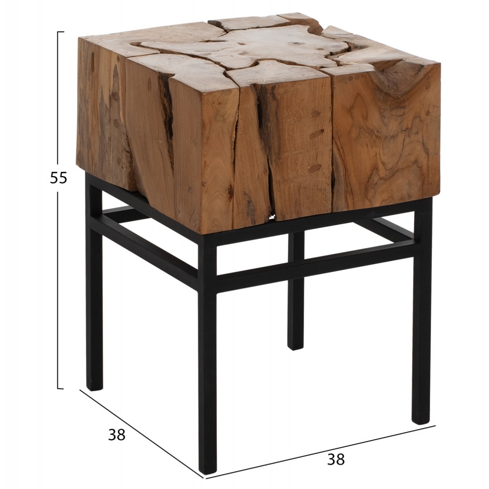 Βοηθητικό τραπέζι από μέταλλο-μασίφ ξύλο σε μαύρο-φυσικό χρώμα 38x38x55