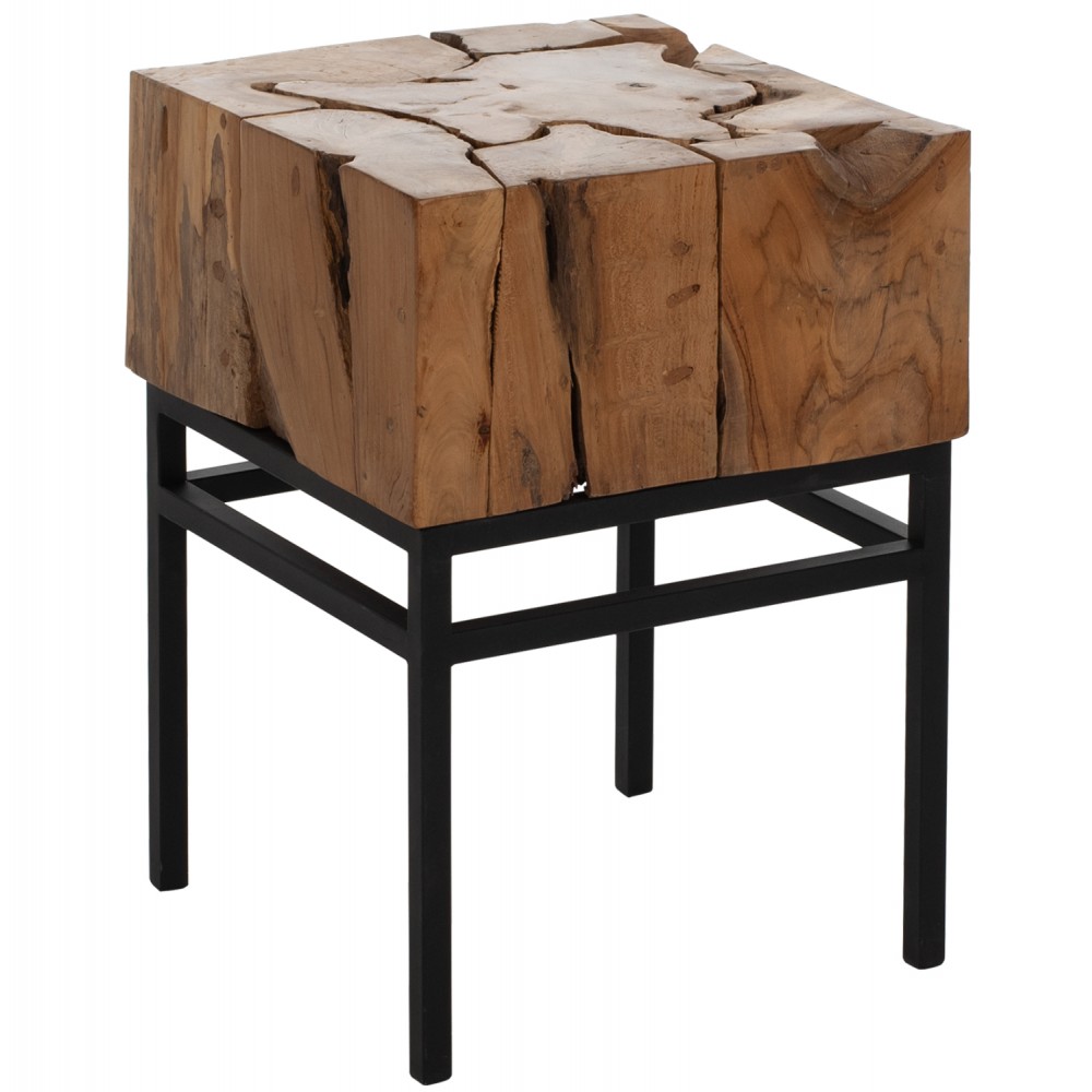 Βοηθητικό τραπέζι από μέταλλο-μασίφ ξύλο σε μαύρο-φυσικό χρώμα 38x38x55