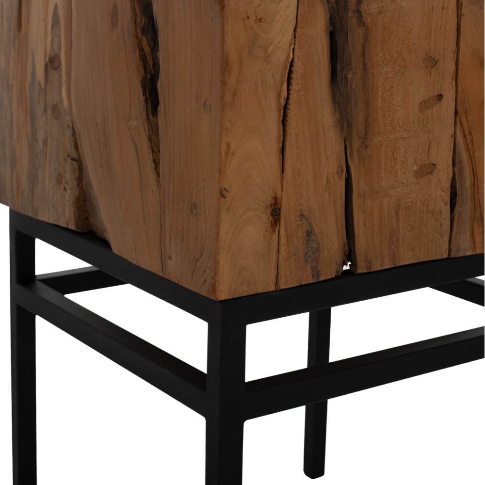 Βοηθητικό τραπέζι από μέταλλο-μασίφ ξύλο σε μαύρο-φυσικό χρώμα 38x38x55