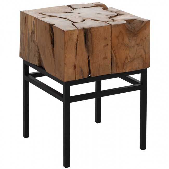 Βοηθητικό τραπέζι από μέταλλο-μασίφ ξύλο σε μαύρο-φυσικό χρώμα 38x38x55