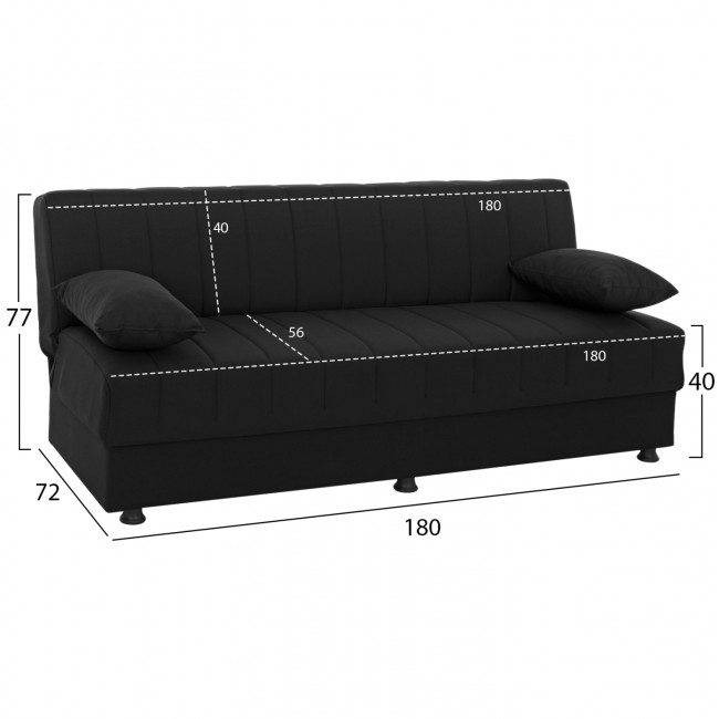 Καναπές-κρεβάτι τριθέσιος "ANDRI" από ύφασμα σε μαύρο χρώμα 180x72x77