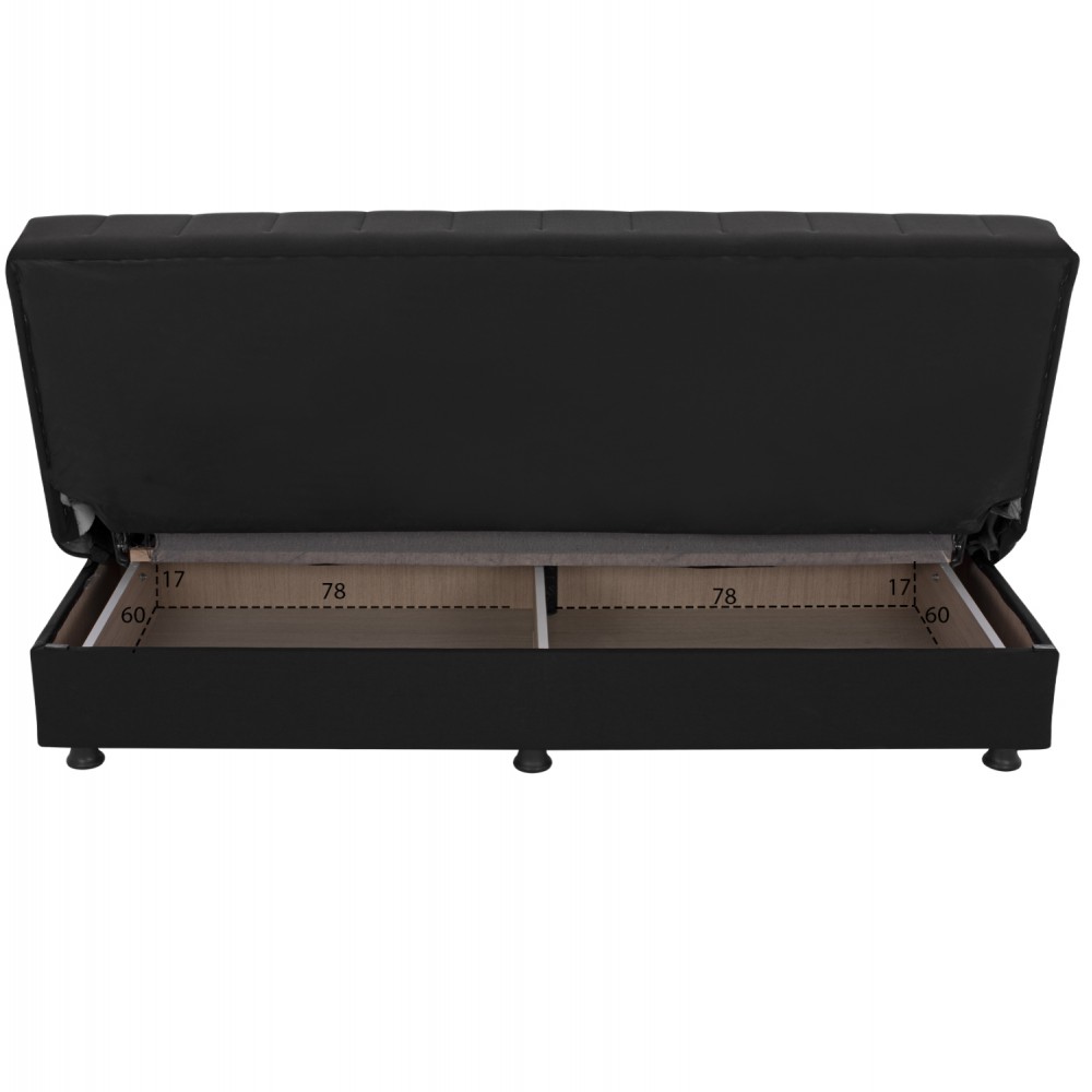 Καναπές-κρεβάτι τριθέσιος "ANDRI" από ύφασμα σε μαύρο χρώμα 180x72x77
