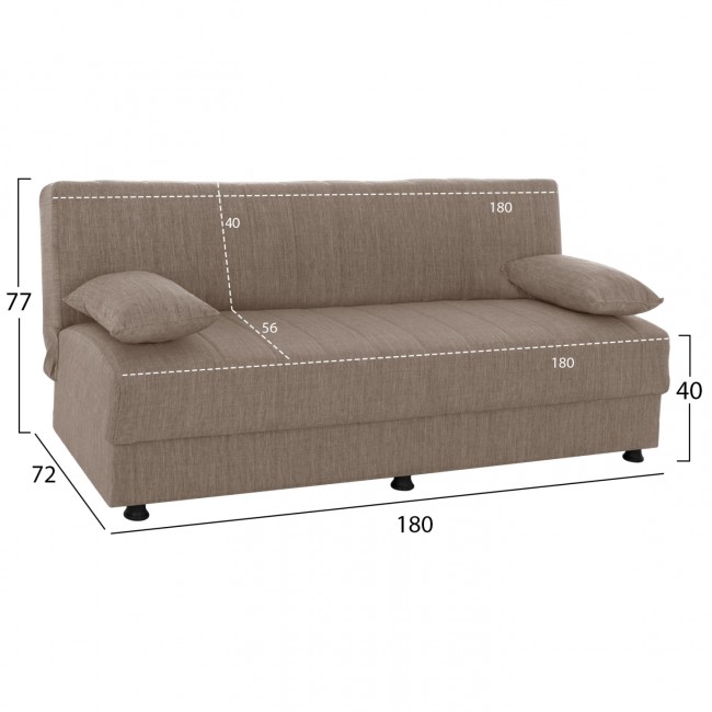 Καναπές-κρεβάτι τριθέσιος "ANDRI" από ύφασμα σε μπεζ χρώμα 180x72x77