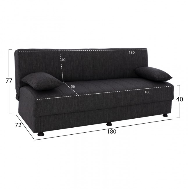 Καναπές-κρεβάτι τριθέσιος "ANDRI" από ύφασμα σε γκρι χρώμα 180x72x77
