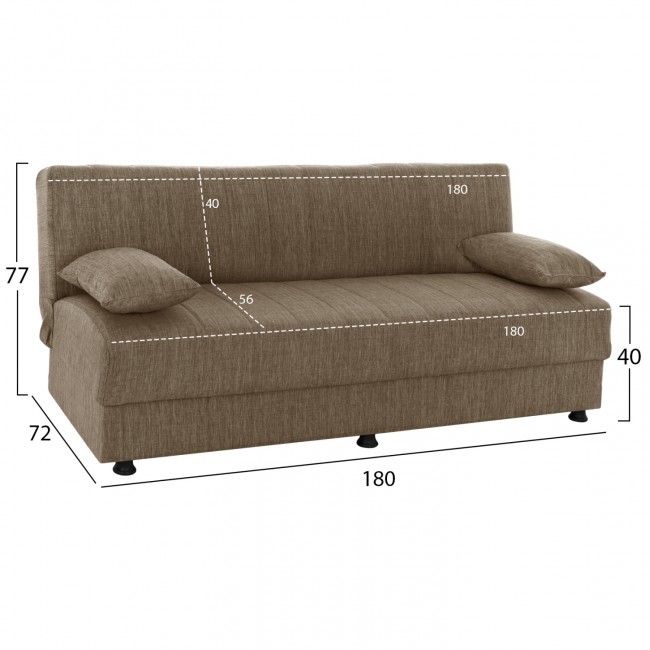 Καναπές-κρεβάτι τριθέσιος "ANDRI" από ύφασμα σε καφέ χρώμα 180x72x77