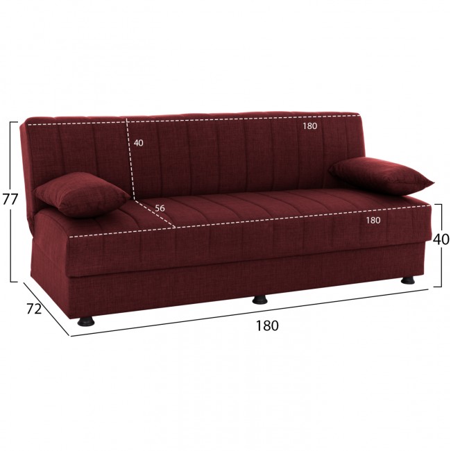 Καναπές-κρεβάτι τριθέσιος "ANDRI" από ύφασμα σε κόκκινο χρώμα 180x72x77