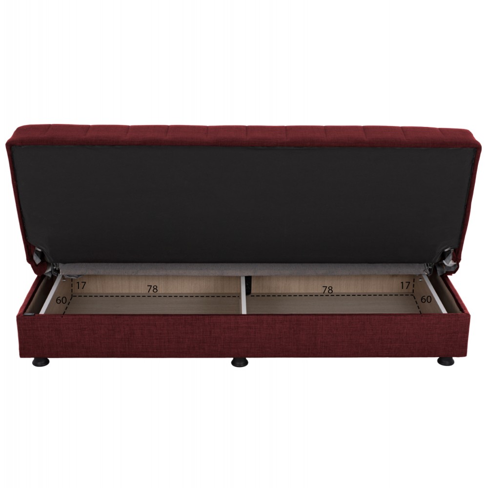 Καναπές-κρεβάτι τριθέσιος "ANDRI" από ύφασμα σε κόκκινο χρώμα 180x72x77