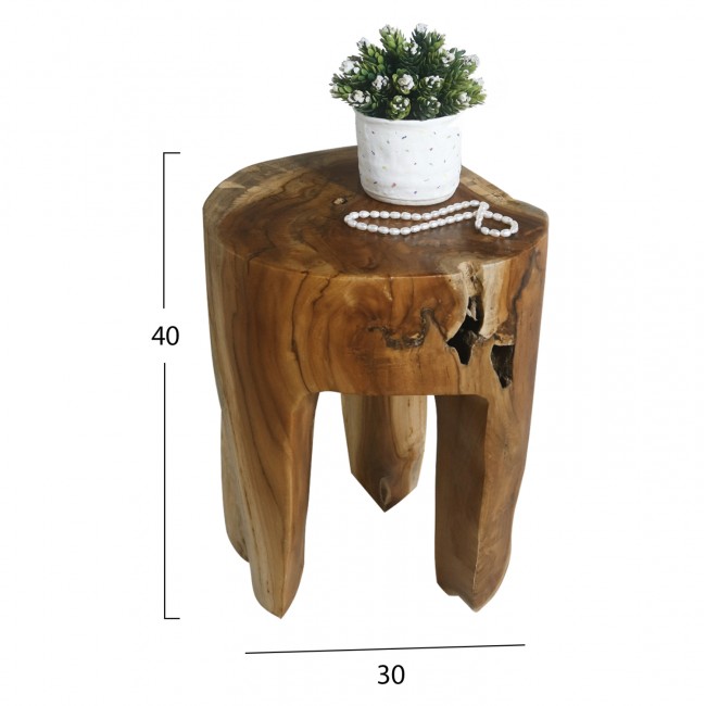 Τραπέζι βοηθητικό από μασίφ ξύλο σε φυσικό χρώμα Φ30x40