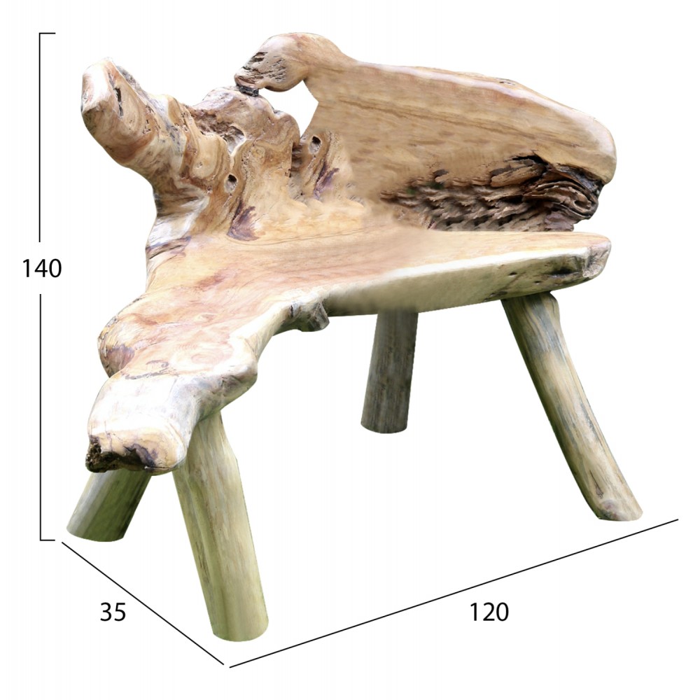 Παγκάκι από μασίφ ξύλο σε φυσικό χρώμα 120x35x140