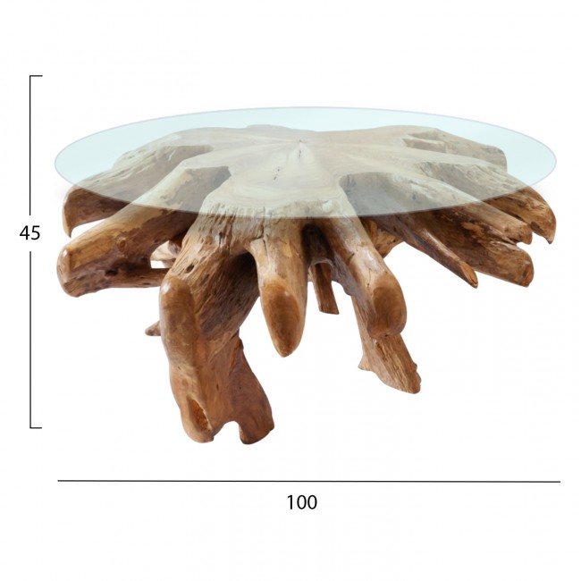 Τραπέζι σαλονιού από ξύλο-γυαλί σε φυσικό χρώμα Φ130x45