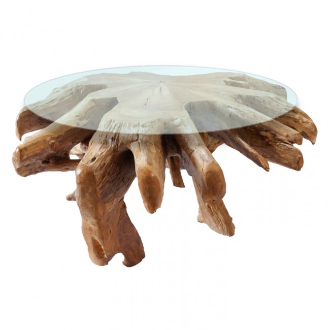 Τραπέζι σαλονιού από ξύλο-γυαλί σε φυσικό χρώμα Φ80x45