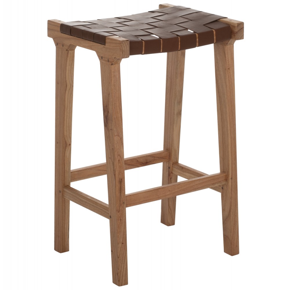 Σκαμπώ μεσαίου ύψους από ξύλο-τεχνόδερμα σε φυσικό-καφέ χρώμα 40x35x65