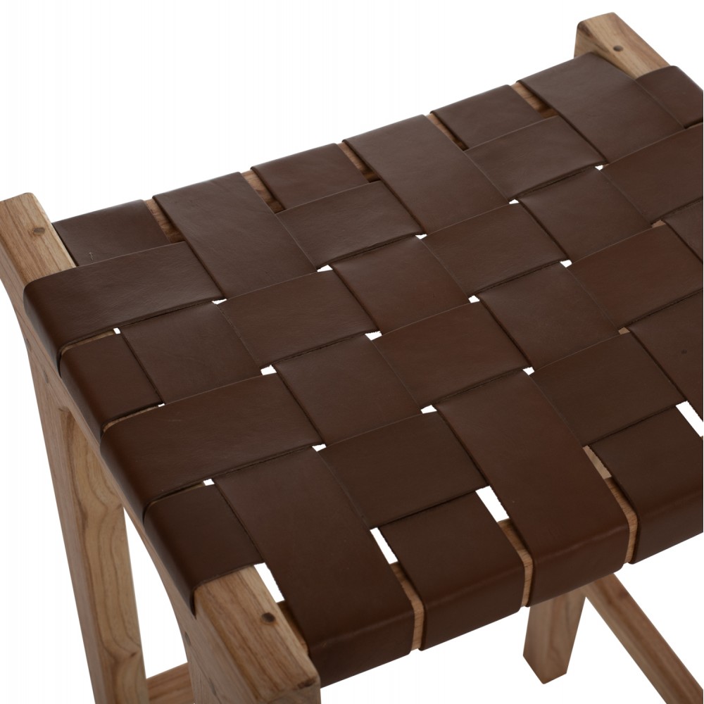 Σκαμπώ μεσαίου ύψους από ξύλο-τεχνόδερμα σε φυσικό-καφέ χρώμα 40x35x65