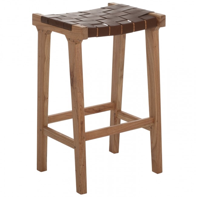 Σκαμπώ μεσαίου ύψους από ξύλο-τεχνόδερμα σε φυσικό-καφέ χρώμα 40x35x65