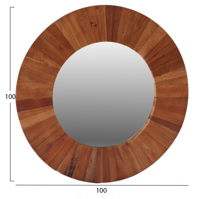 Καθρέπτης τοίχου από ξύλο σε φυσικό χρώμα Φ100