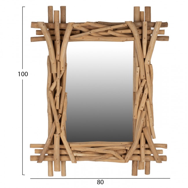 Καθρέπτης τοίχου από ξύλο σε φυσικό χρώμα 80x100